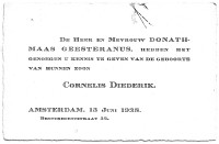 Geboortekaartje C.D. (Kees) Donath (1928)